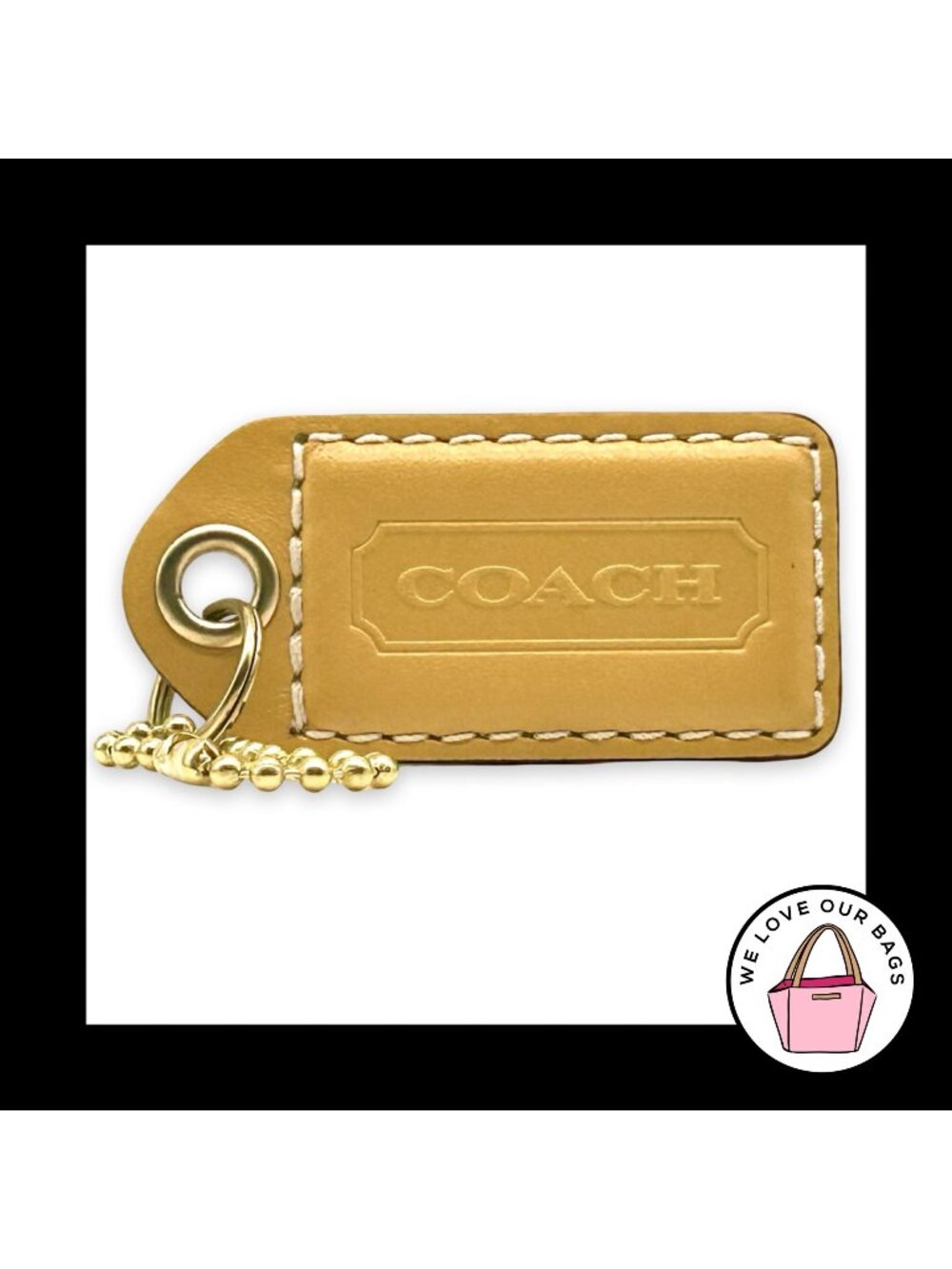 COACH Y2K VINTAGE Hang Tag 2.5" Yellow Leather Bag Charm Keychain Fob Large
